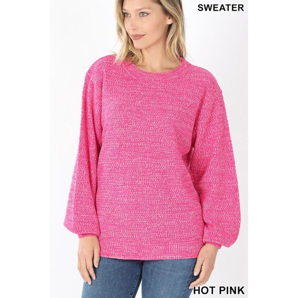 World of Leggings Balloon Sleeve Melange Sweater
